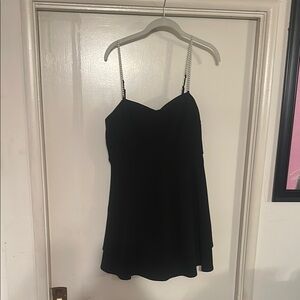 City Studio Black Mini Dress with Pearl Straps